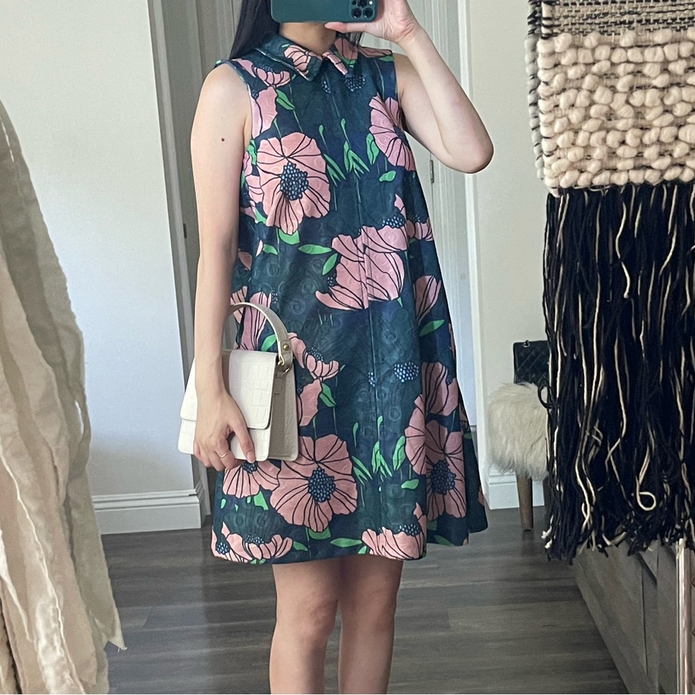 H&M Floral Sleeveless Dress A-Line Shift Mod Vintage Inspired Green Pink 2 XS S